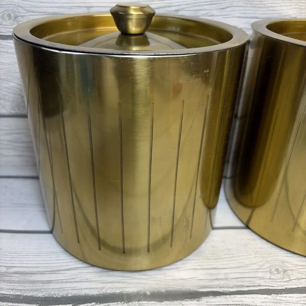 Vintage Gold Metal Kitchen Canister Set 3pc  Croft on MCM Regency